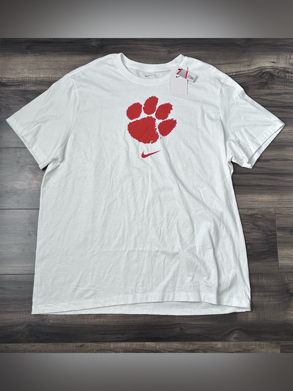 Nike Clemson Tigers Center Swoosh Paw Logo Shirt Mens Size 2XL White New